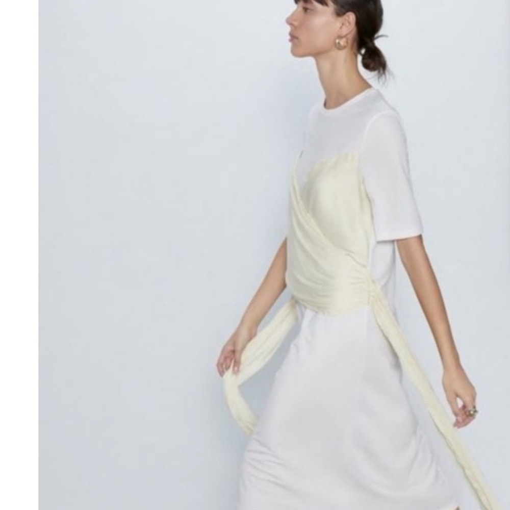 Zara White Maxi Dress with Pale Yellow Wrap Detail